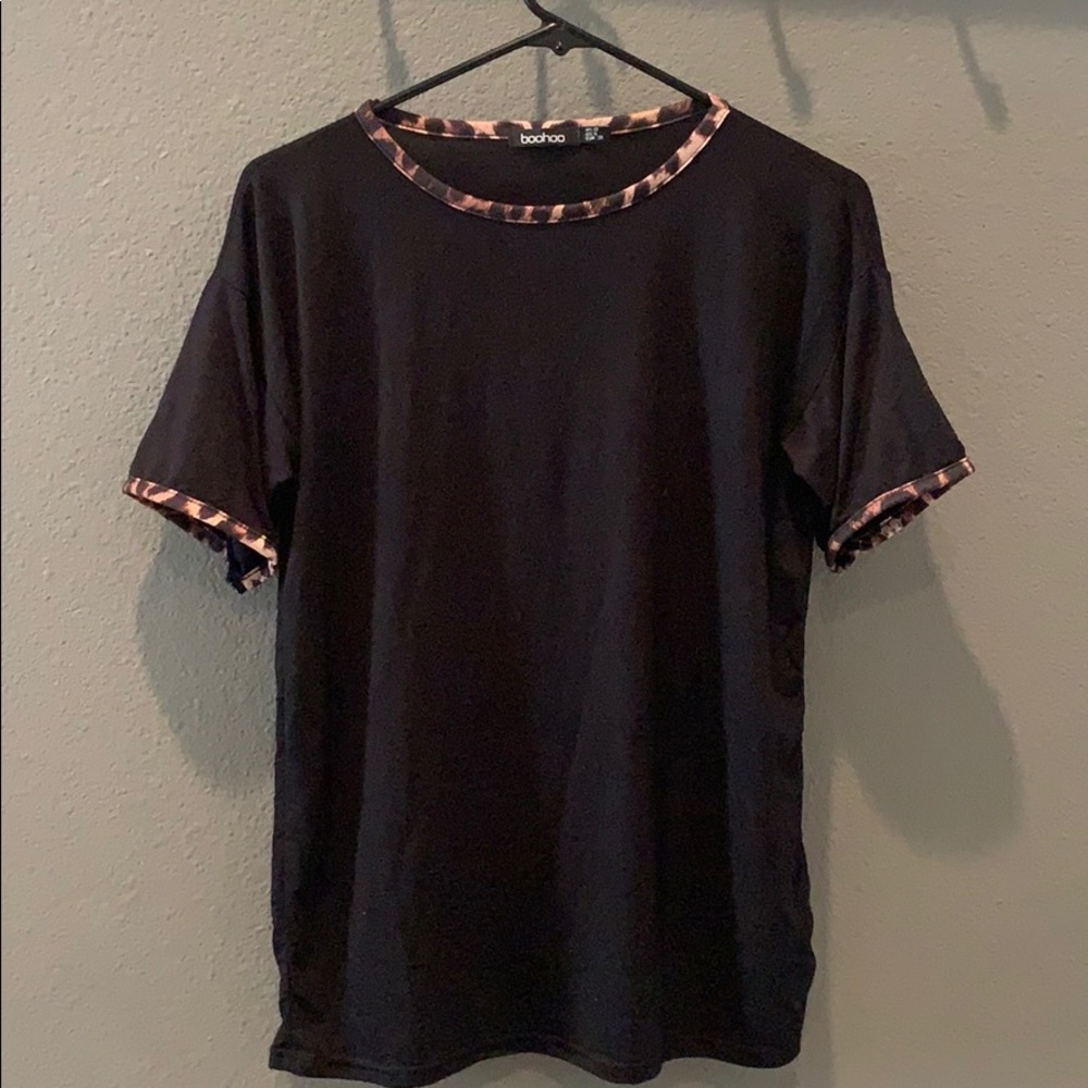Leopard Trimmed Black T-Shirt